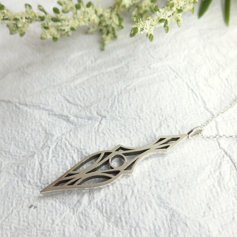 Art Deco Dagger Necklace Solid Sterling Silver Drop, Abstract, Geometric Design, Goth, Elvish Style Pendant, Hypoallergenic image 2