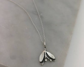 Sterling Silver Mistletoe Pendant Necklace - Christmas Holiday Kiss Jewellery