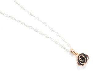 SOLID 10 Karat Rose Gold Rose Pendant and Sterling Silver Chain, Rose Gold Flower Pendant, 10K Gold, Solid Gold