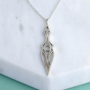 Art Deco Dagger Necklace Solid Sterling Silver Drop, Abstract, Geometric Design, Goth, Elvish Style Pendant, Hypoallergenic image 4