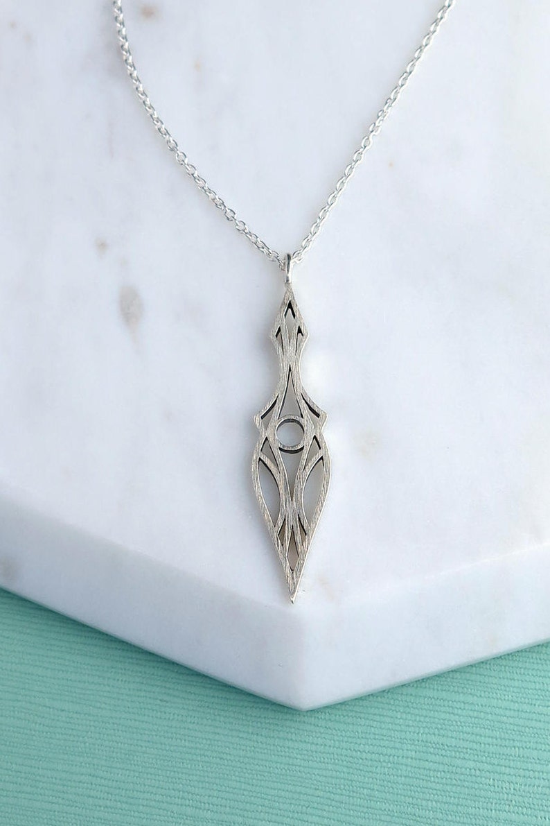 Art Deco Dagger Necklace Solid Sterling Silver Drop, Abstract, Geometric Design, Goth, Elvish Style Pendant, Hypoallergenic image 4