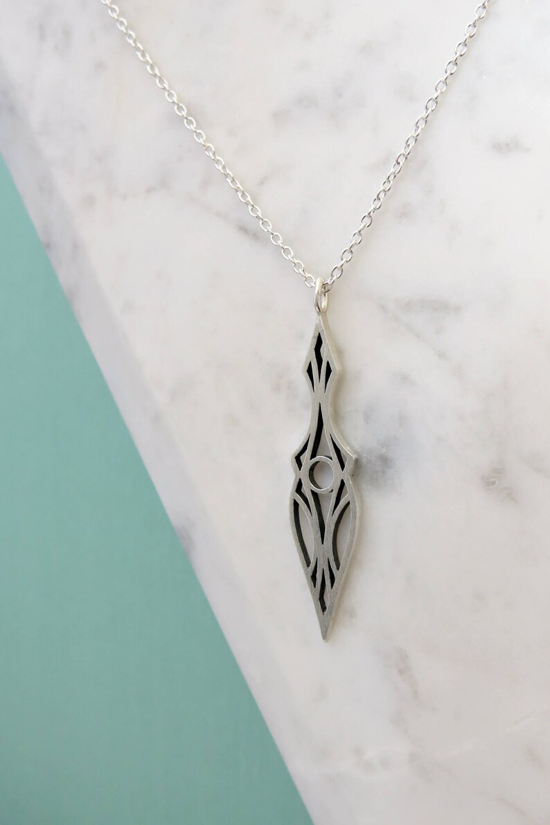 Art Deco Dagger Necklace Solid Sterling Silver Drop, Abstract, Geometric Design, Goth, Elvish Style Pendant, Hypoallergenic image 3