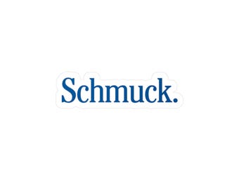 Könnte beinhalten: Ein weißer Aufkleber mit dem Wort "Schmuck." in dunkelblauer, serifenloser Schrift. Der Aufkleber hat eine abgerundete rechteckige Form und einen weißen Rand. Der Text ist auf dem Aufkleber zentriert.
