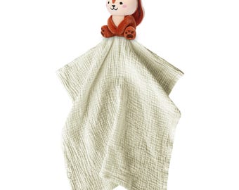 Squirrel Security Blanket: Plush Baby Comfort Toy, Embroidered Details