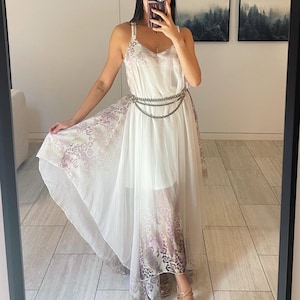 Vintage Y2K White Asymmetrical Maxi Dress AU8