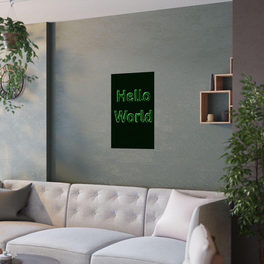 Cyber Green Hello World Satin Poster: Programmer Wall Art - Etsy