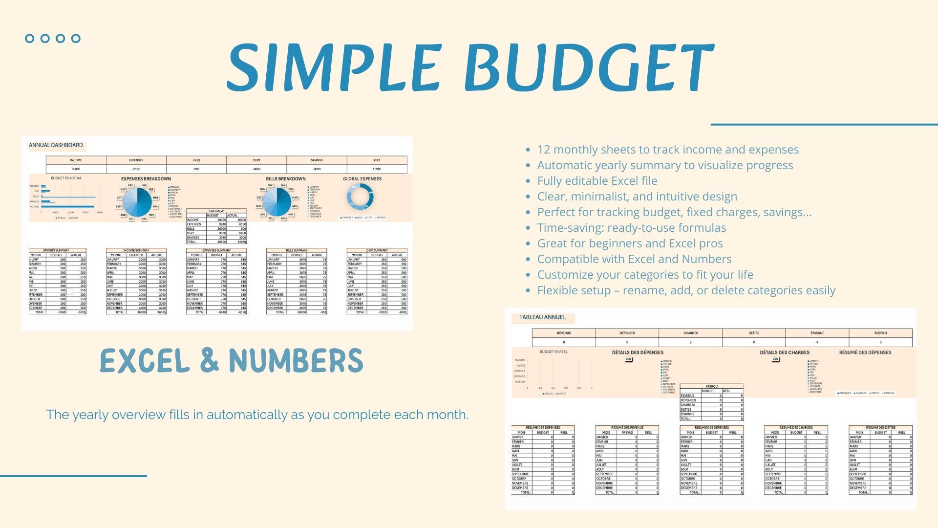 Monthly Track Digital Budget Spreadsheet – Simple Monthly Tracking & Annual Summary ...