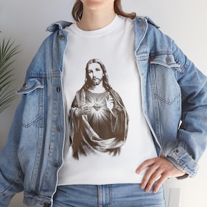 Vintage Sacred Heart of Jesus Unisex Tee - Catholic Religious Tshirt, Jesus Christ Graphic Shirt - Religious Apparel, Catholic gifts,
