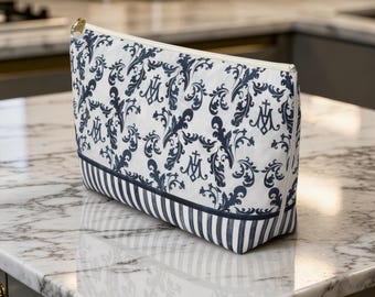 Floral Accessory Pouch: Vintage Virgin Mary Blue & White Travel Case, gift idea for mom, catholic gift idea