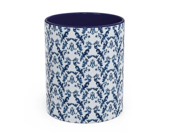 Virgin Mary Blue White Floral Mug Accent 11oz 15oz | Catholic Christian, Valentines Day