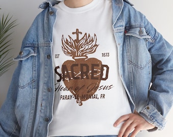 Vintage Sacred Heart of Jesus T-Shirt: Religious Christian Tee, Jesus tee, catholic reclaim the month of June t-shirt, catholic gift idea