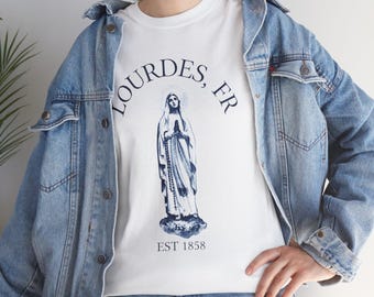 Vintage Our Lady of Lourdes Graphic T-Shirt: Unisex Catholic Tee