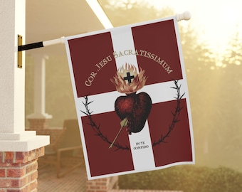 Sacred Heart of Jesus Outdoor Flag: Religious Catholic Home Decor, month of June Jesus catholic yard banner.