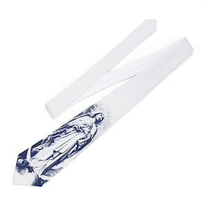 Necktie, Catholic Virgin Mary Our Lady Lourdes, Blue and White Tie, Wedding Business Gift, Formal Wear, Father&#39;s Day Christmas Gift,