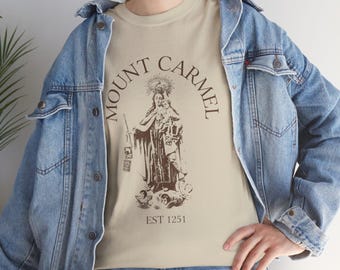 Vår Fru av Karmelberget komfortfärger Jungfru Maria T-shirt – Vintage katolsk T-shirt, kristen gåva Karmelitgåva
