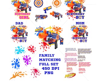 Nerf Birthday Clipart Bundle: Family Matching Set (Digital Download)
