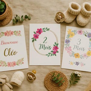 Cartes étapes bébé – Version imprimée – Fleurs douces & naturelles – 13 cartes 10x15 cm