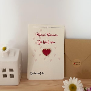 Carte Merci Nounou avec Pins Coeur Rouge - Cadeau Fin d Année Personnalisable