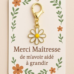 Thank you teacher card + Daisy key ring – End of school year gift – Terracotta flowers – Hole for hanging