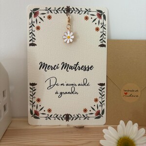 Carte Merci Maîtresse + Porte-clé Marguerite – Cadeau Fin d’Année – École, Crèche, Atsem