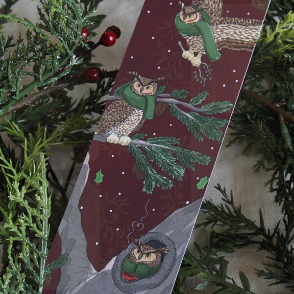 Christmas Bookmark - Great Horned Owl