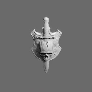 Skull & Sword Shield STL File – Dark Warrior Wall Emblem 3D Model