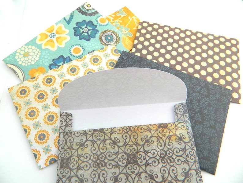 Colorful Envelopes Handmade Set of 6 Blue, Mustard, Green, Warm, Yellow