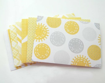 Paper Envelopes - Handmade Mini Envelopes. Set of 6 - Thank You Envelopes. Yellow Grey White Mustard Figures Envelopes, Party Bachelor Favor