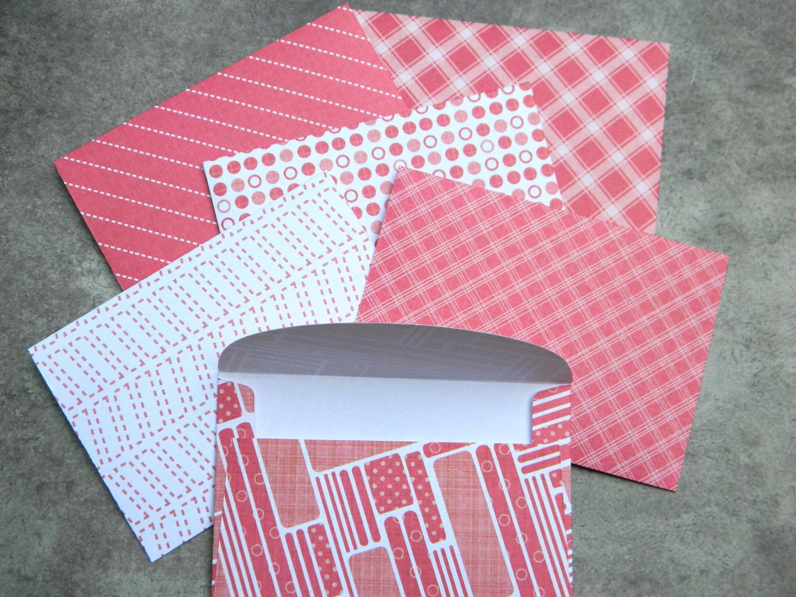 Handmade Paper Envelopes - Set of 6 - Brick Fire Red White Figures ...
