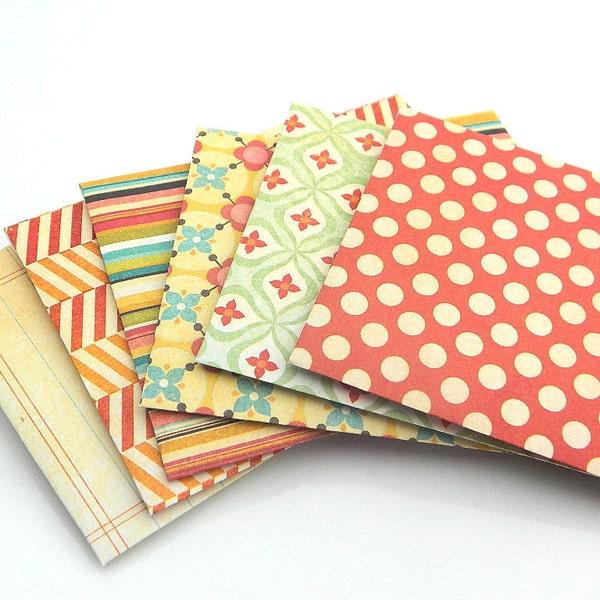 Colorful Envelopes - Handmade - Set of 6 - Red, Green, Orange, Yellow, Brown, Teal, White, Spring, Summer, Kids, Figures, Party Favor