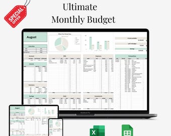 Monthly Budget Planner Personal Finance Tracker Minimalist Income Expense Savings Template Excel Google Sheets Digital Download