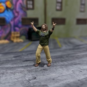 1:64 Miniature Man Throwing Metal Fingers Both Hands Up | Metalhead Figure | Metal Pose 1/64 Scale Rock Gesture Figure for Dioramas