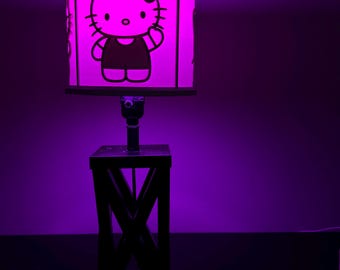 Lampada a forma di gattino stampata in 3D con litografia / Luce personalizzata con foto / Luce notturna con fiocco rosa