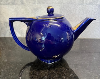 Vintage Hall China Cobalt Blue 6-cup Ribbed Teapot W/ Pedestal - Etsy