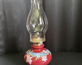 Kaadan Ltd. floral hurricane oil lamp from the 1980s