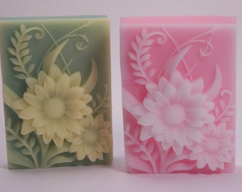 beautiful sunflower glycerin soap scented in Gardenia garden floral leaves plants botanical decorative soap mothers day gift mom love soaps