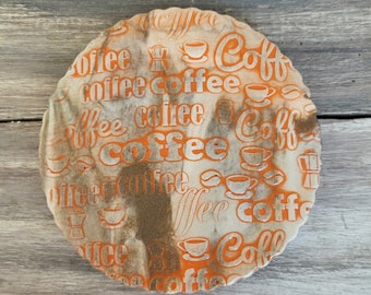 ceramic mug topper clay pottery handmade keep your coffee warm longer Tangerine COFFEE
