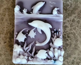 dolphin soap glycerin ocean scene under the sea mermaid aquatic made as ordered fish scented in Magnolia shea butter glycerin soap