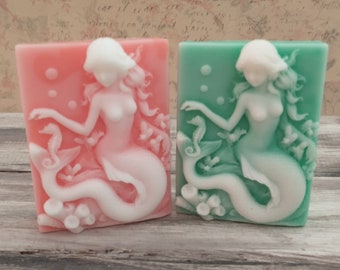 Mermaid & Seahorse soap scented or unscented calendula honey shea butter ocean life aquatic ocean lovers gift beautiful fish tails family