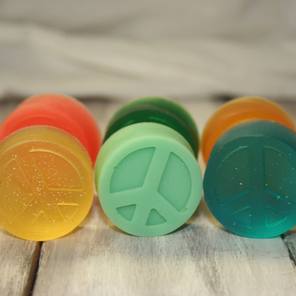 peace sign soap handmade glycerin soap decorative soaps set of 6 peace love hippie guest soaps round soaps glitter various soaps set loves