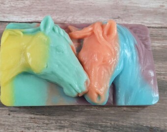 two horses soap these are so pretty scented in Lemon Sugar farm animal soap mixed colors you choose rainbow colors clear goats milk shea