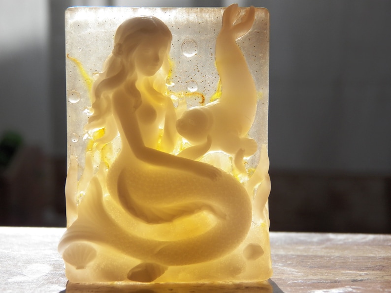 gorgeous mermaid and seal calendula honey soap handmade soaps sea soaps flower petals botanicals honey soap ocean sea florals deep sea life image 3