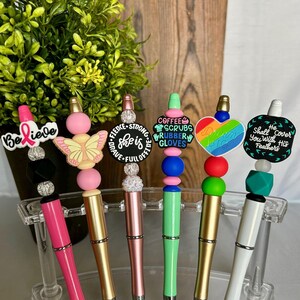 Beaded Pens, Fun Focal Plastic Pens, Gift Giving, Journaling, Office Desk Accessories, Limited Stock