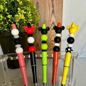 Beaded Pens, Fun Mickey Mouse Aesthetic Plastic Pens, Gift Giving, Journaling, Office Desk Accessories, Limited Stock