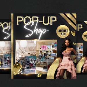 Sjabloon folder voor pop-upwinkel | Premium doe-het-zelfcanva-ontwerpsjabloon voor nippen en winkelen, feestelijke opening, winkelen en pop-upposts op sociale media