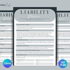 All Purpose Liability Waiver Form Template, Canva Design for General Release of Liability, Indemnification, Damage Waiver