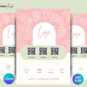 Sjabloon voor mobiel betalen, doe-het-zelfcanva-ontwerp voor QR-codes, Venmo, Cash-app, Paypal, Google Pay-bord, kant-en-klare scan-to-pay