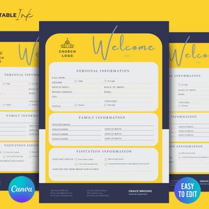 Church Welcome Form Template | DIY Editable Canva Design for Greeting Visitors & New Members. Church Registration Form, Member Signup