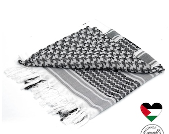 Authentic Palestinian Keffiyeh Scarf – Kufiya Shawl, Woven Shemagh, Arab Headwrap, Vintage Hatta, Face Cover Bandana, Unisex Kofyah Mask