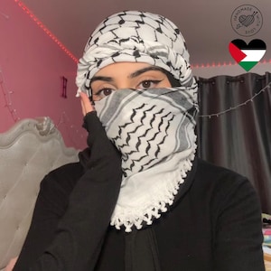 Authentic Palestinian Keffiyeh Scarf – Kufiya Shawl, Woven Shemagh, Arab Headwrap, Vintage Hatta, Face Cover Bandana, Unisex Kofyah Mask